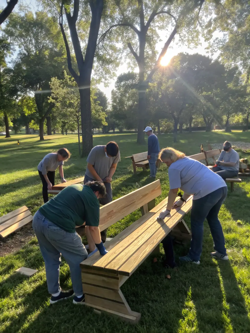 A photograph depicting volunteers constructing a birdhouse during a habitat improvement project, showcasing community involvement and hands-on conservation efforts.