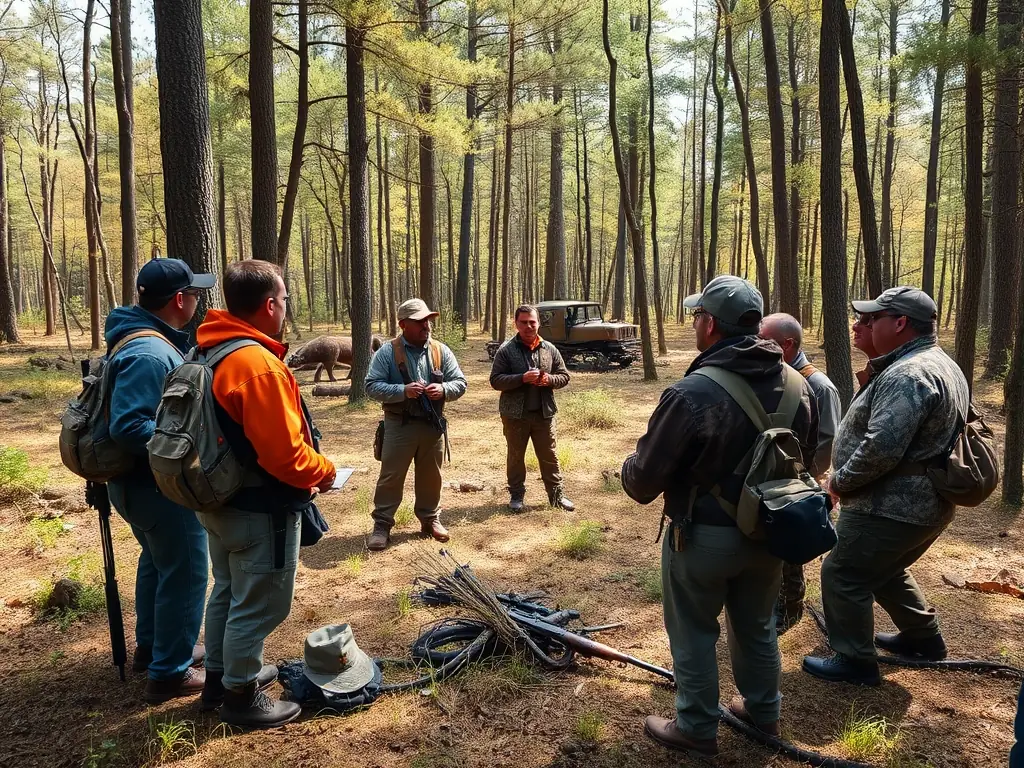An image showing a wildlife expert leading a workshop on responsible hunting practices, emphasizing the importance of ethical and sustainable hunting.